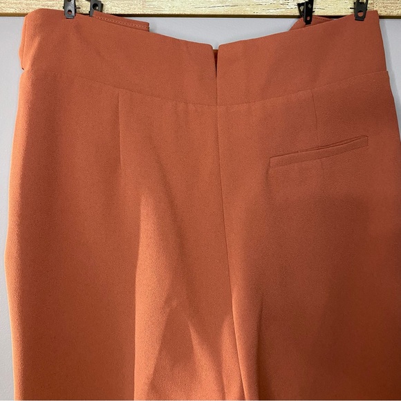 Topshop High Waisted Cropped Pants with Tie Belt | Rust Orange - Picture 3 of 8